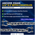Anchor Chain 1/4" x 2' with 2 Shackles, HT G4 Galvanized Steel - FO4489-G2 - Five Oceans
