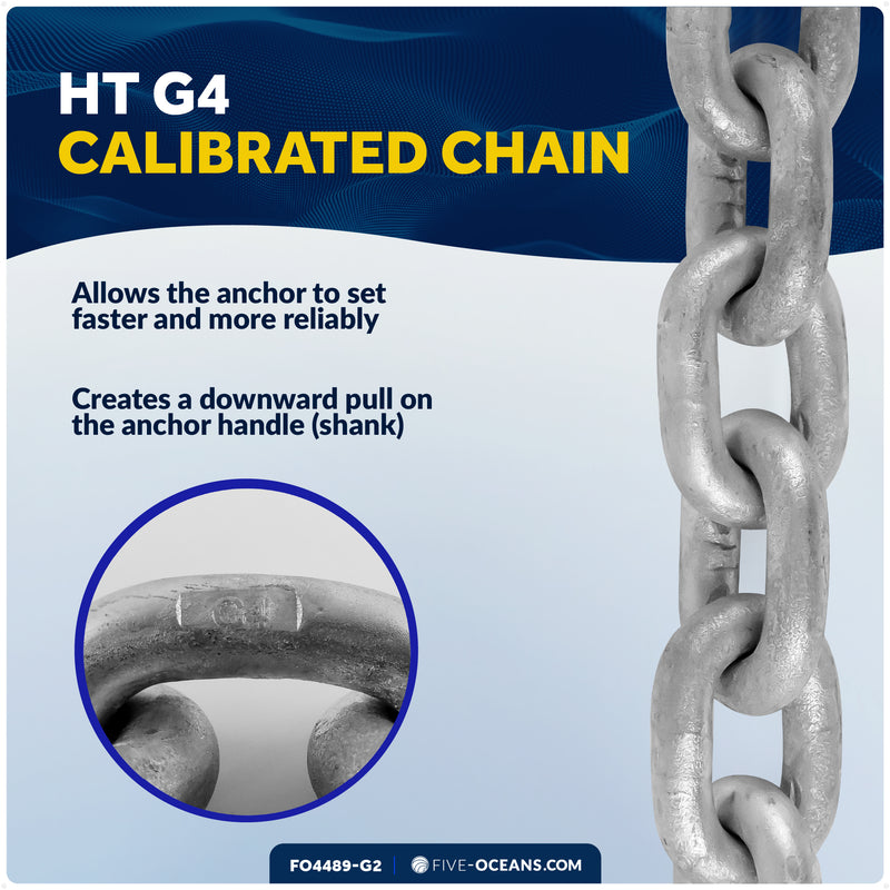 Anchor Chain 1/4" x 2' with 2 Shackles, HT G4 Galvanized Steel - FO4489-G2 - Five Oceans