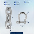 Anchor Chain 1/4" x 2' with 2 Shackles, HT G4 Galvanized Steel - FO4489-G2 - Five Oceans
