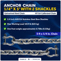 Anchor Chain 1/4" x 5' with 2 Shackles, HT G4 Galvanized Steel - FO4489-G5 - Five Oceans