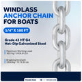 Windlass Anchor Chain 1/4" x 100' HT G4 - Galvanized Steel - FO4489-M100 - Five Oceans