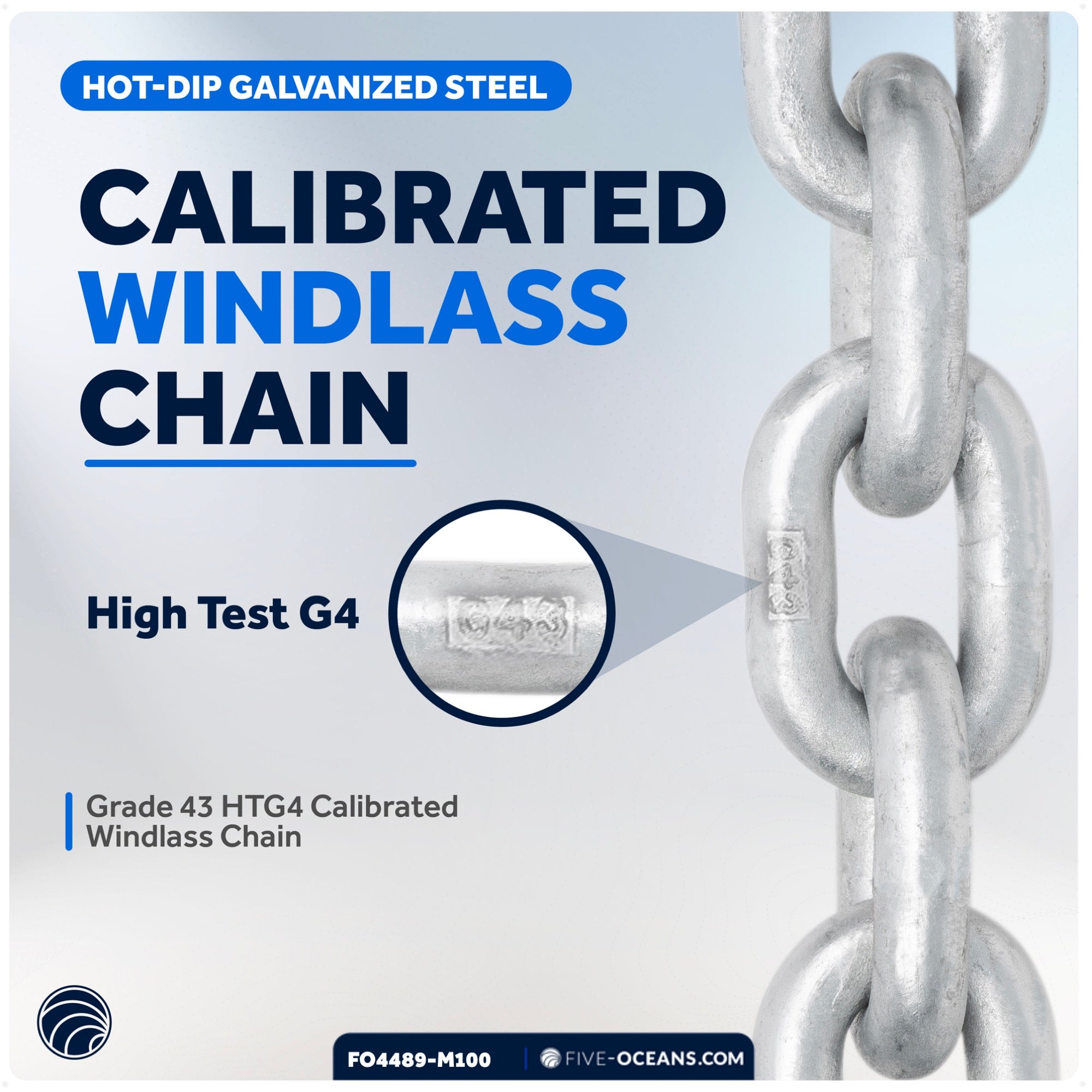 1/4" x 100'  Windlass Boat Anchor Chain, HT G4 Galvanized Steel - FO4489-M100 - Five Oceans