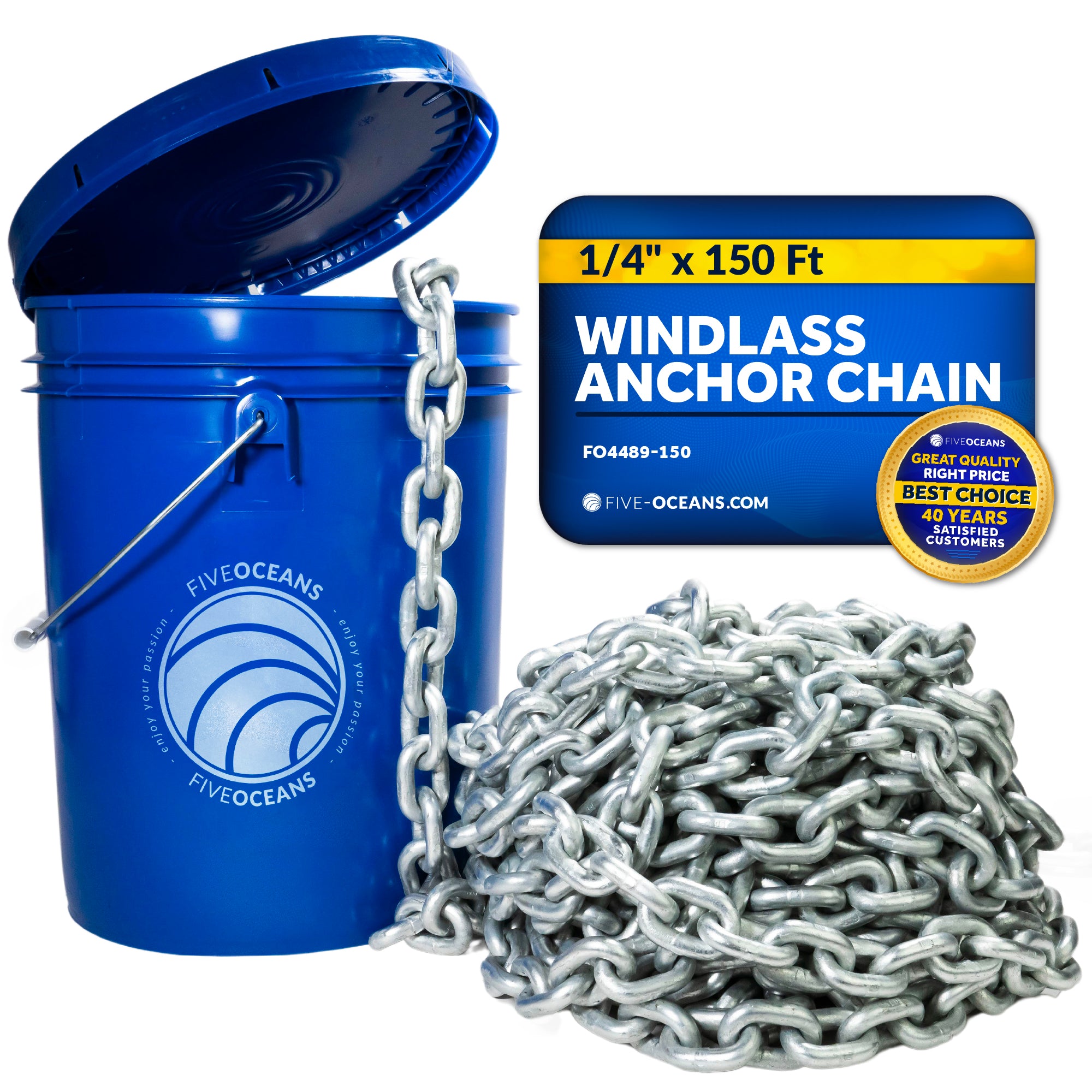 1/4" x 150'  Windlass Boat Anchor Chain HT G4 Galvanized Steel - FO4489-M150 - Five Oceans