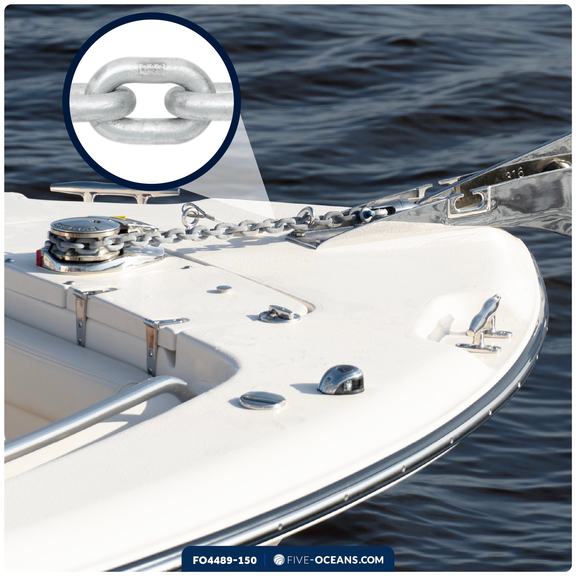 Windlass Anchor Chain 1/4" x 150' HT G4 - Galvanized Steel - FO4489-M150 - Five Oceans