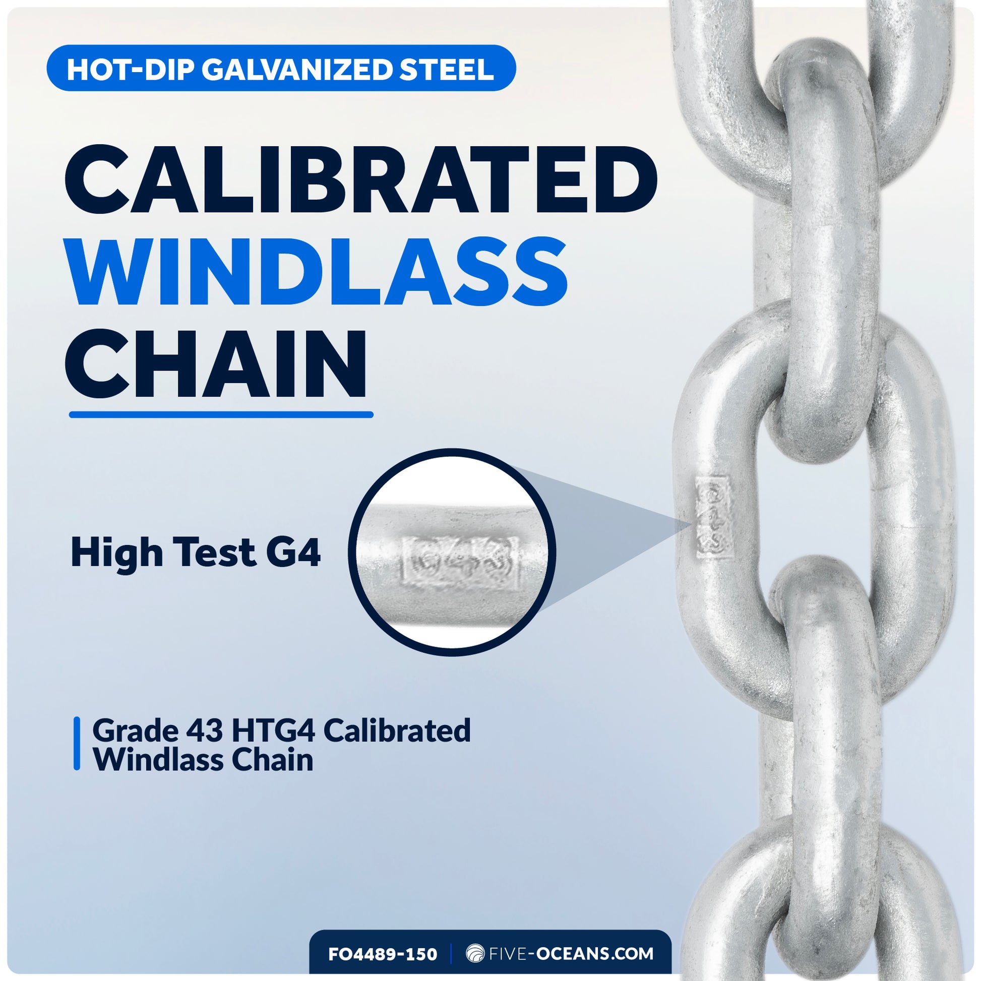 Windlass Anchor Chain 1/4" x 150' HT G4 - Galvanized Steel - FO4489-M150 - Five Oceans