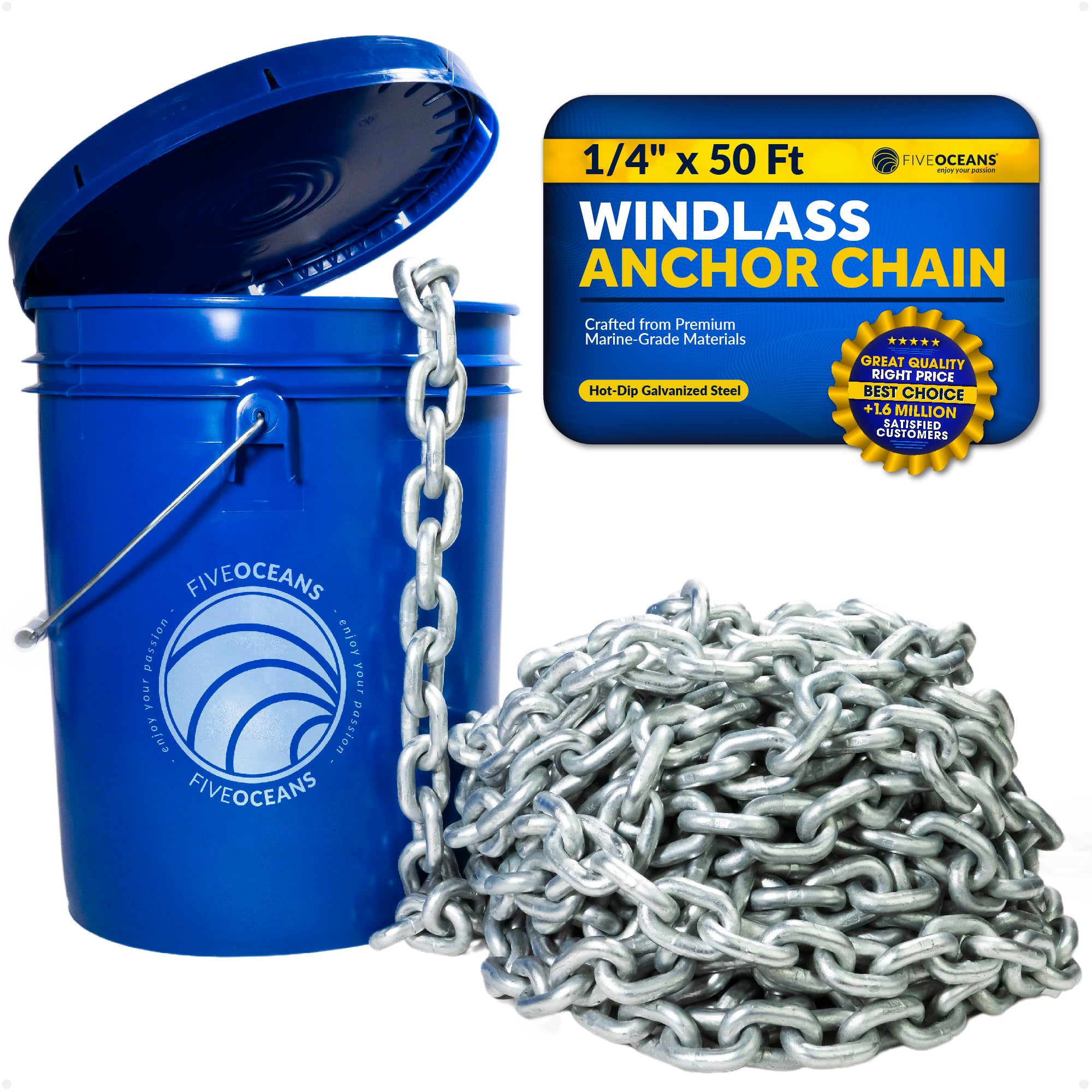 1/4" x 50'  Windlass Boat Anchor Chain HT G4 Galvanized Steel - FO4489-M50 - Five Oceans
