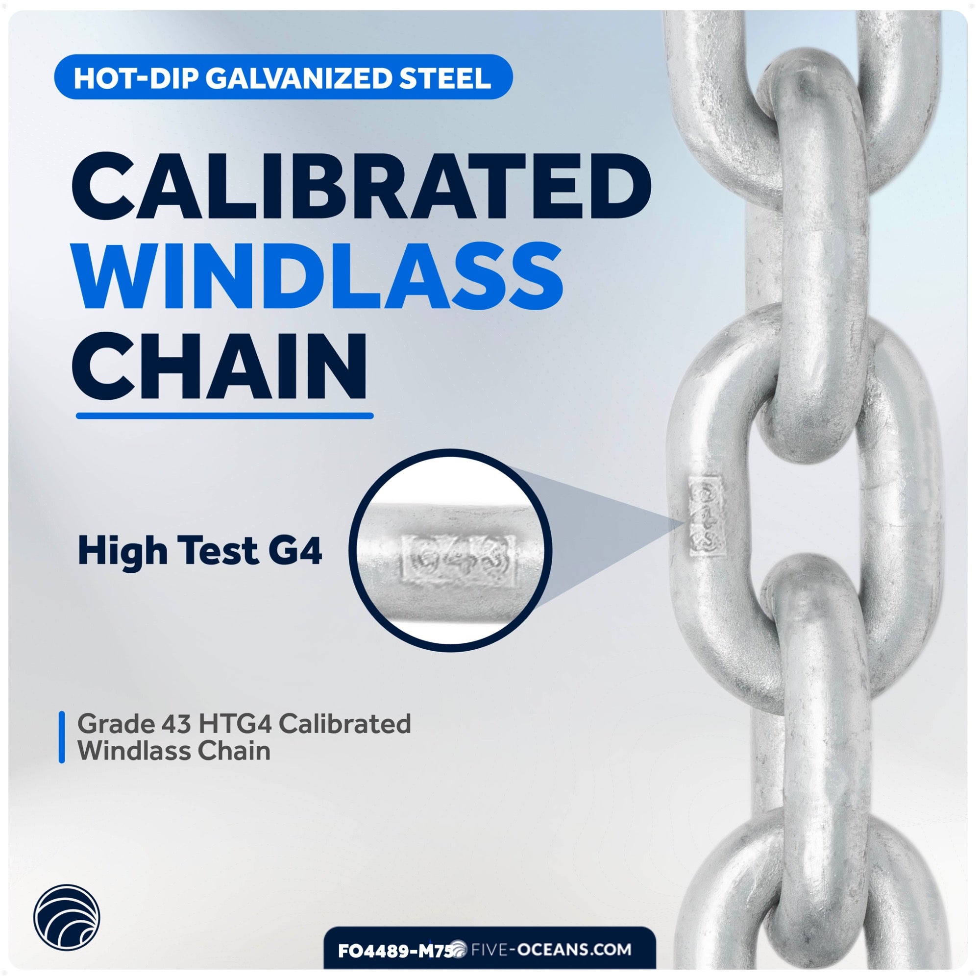 1/4" x 75'  Windlass Boat Anchor Chain HT G4 Galvanized Steel - FO4489-M75 - Five Oceans