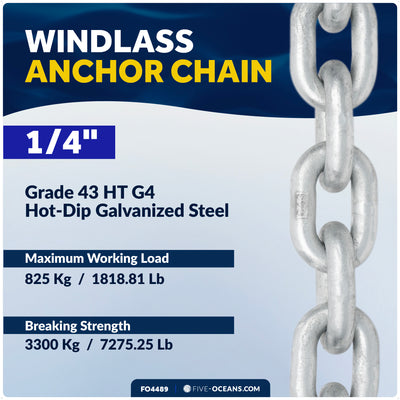 Windlass Anchor Chain 1/4" HTG4 - Galvanized Steel - (Per Foot)