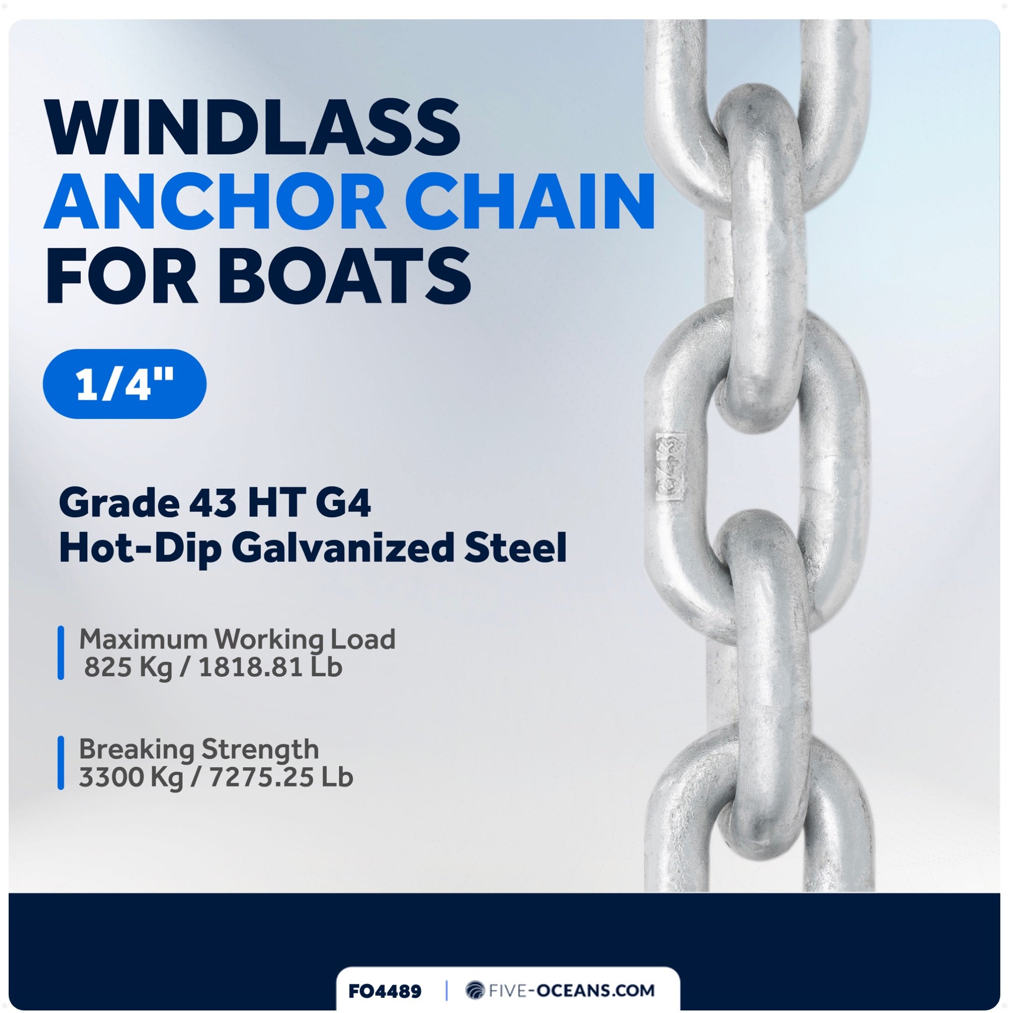 Windlass Anchor Chain 1/4" HTG4 - Galvanized Steel - (Per Foot) - FO4489 - Five Oceans