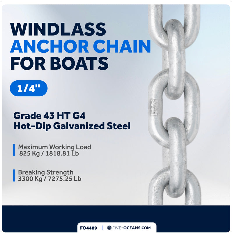 Windlass Anchor Chain 1/4" HTG4 - Galvanized Steel - (Per Foot) - FO4489 - Five Oceans
