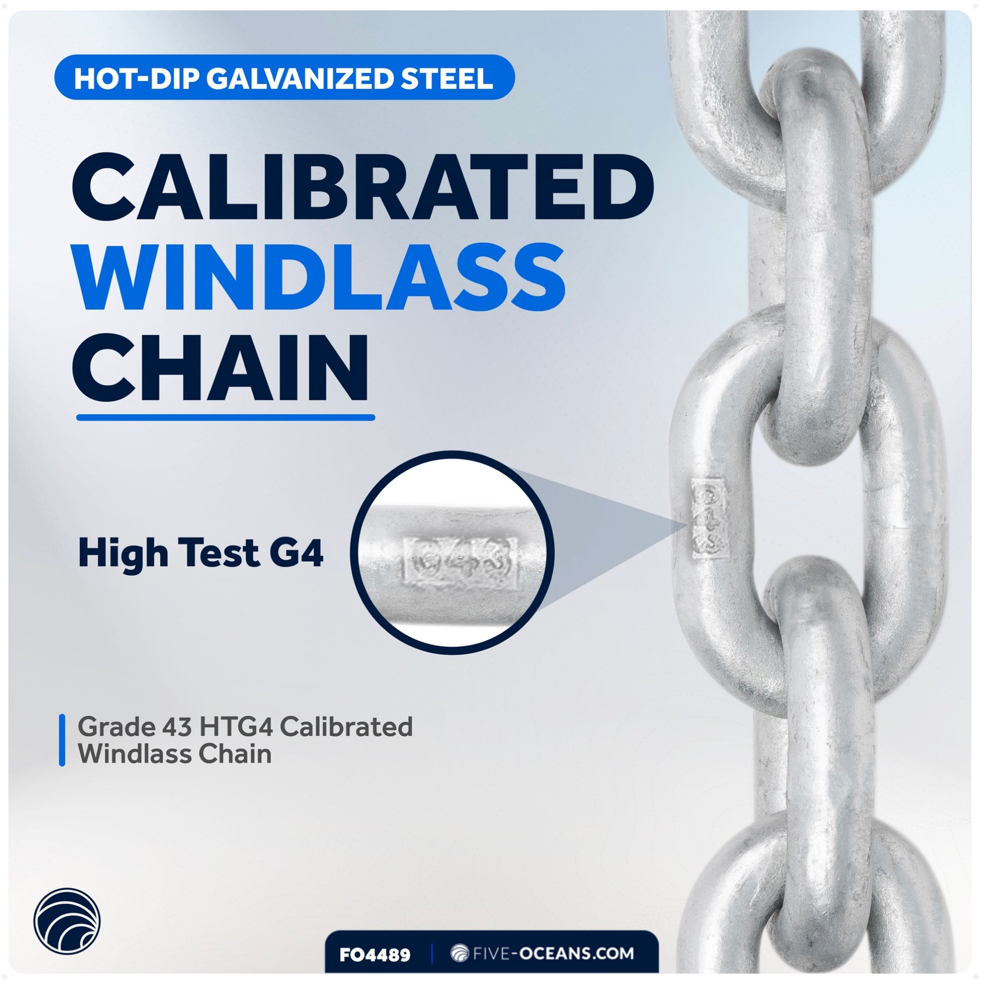 Windlass Anchor Chain 1/4" HTG4 - Galvanized Steel - (Per Foot) - FO4489 - Five Oceans