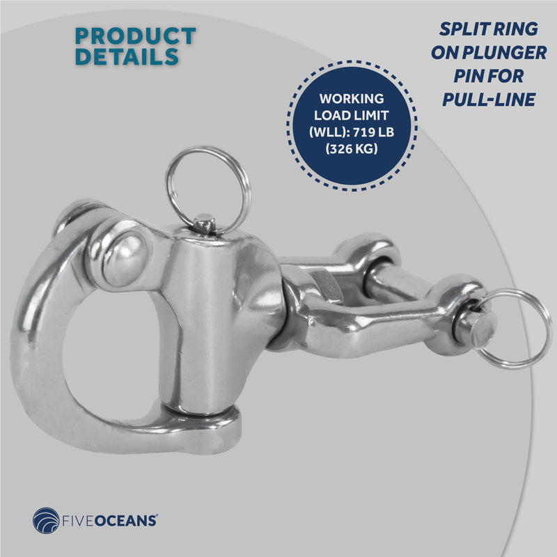 5" Pin Release Snap Shackle with Swivel Jaw, AISI316 Stainless Steel - FO448 - Five Oceans