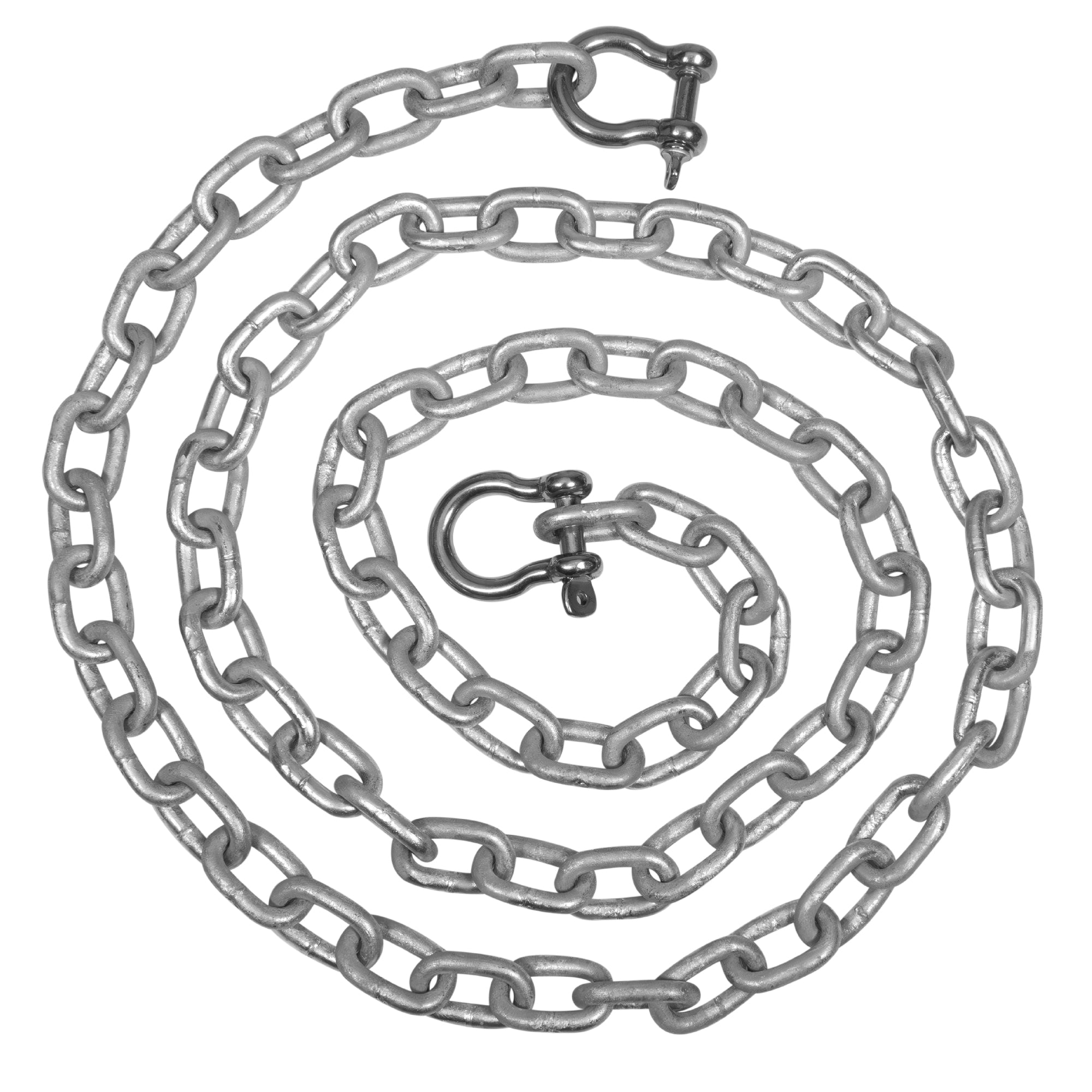 5/16" x 10' Boat Anchor Chain with 2 Stainless Steel Shackles, G4 High Test Galvanized Steel Chain - FO4490-G10