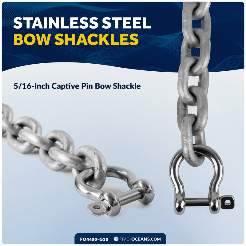 Anchor Chain 5/16" x 10' with 2 Shackles, HT G4 Galvanized Steel - FO4490-G10 - Five Oceans