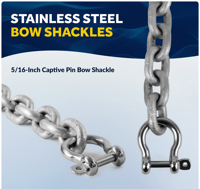 5/16" Anchor Chain with 2 Shackles, Marine-Grade HTG4 Galvanized Steel - Five Oceans