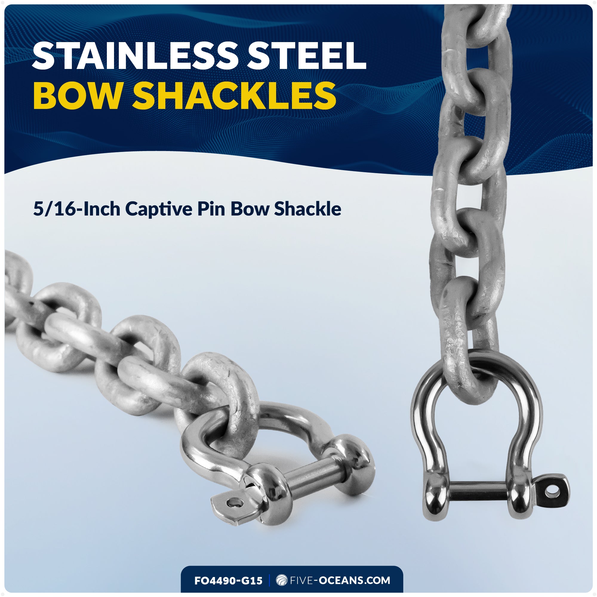 Anchor Chain 5/16" x 15' with 2 Shackles, HT G4 Galvanized Steel - FO4490-G15