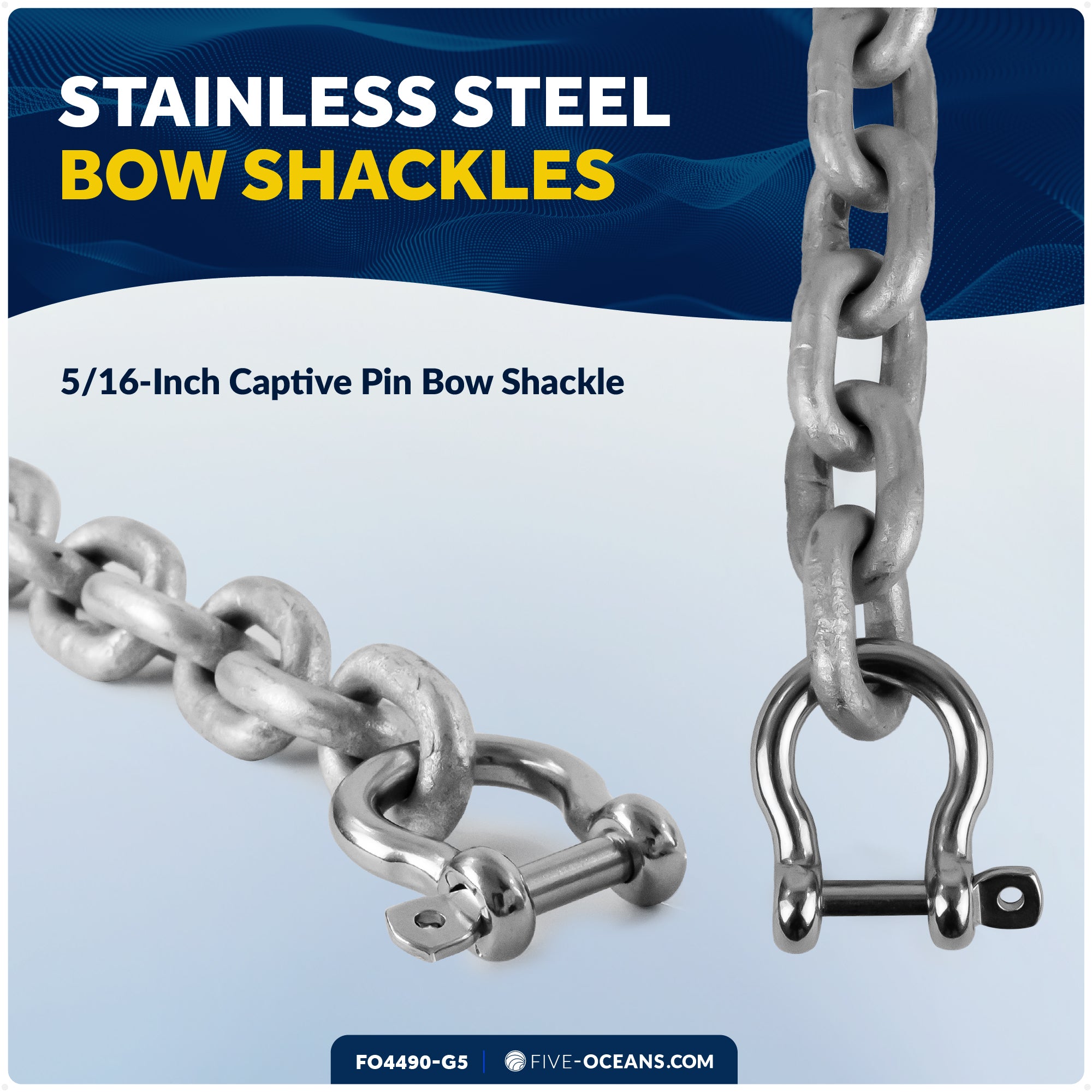 Anchor Chain 5/16" x 5' with 2 Shackles, HT G4 Galvanized Steel - FO4490-G5