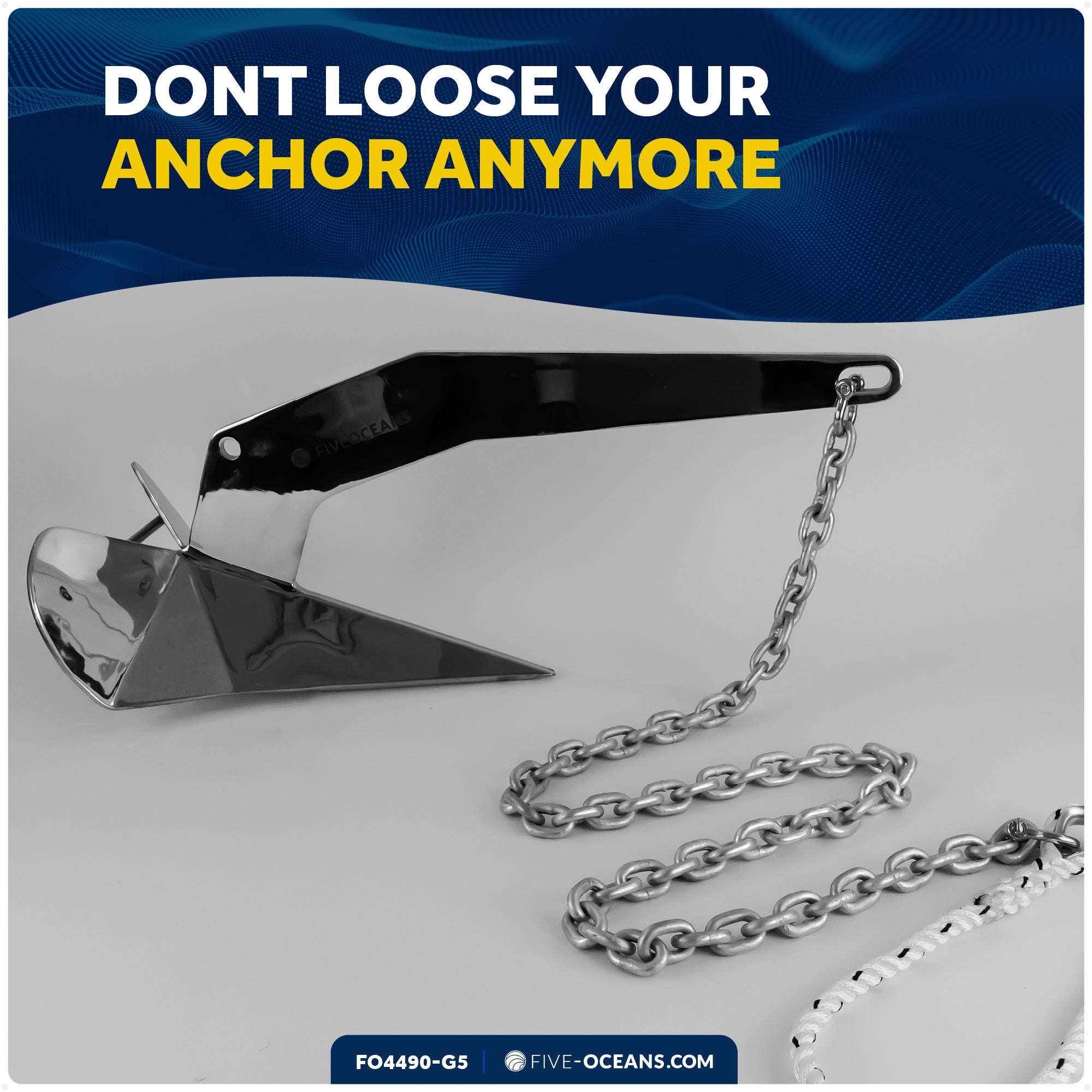 Anchor Chain 5/16" x 5' with 2 Shackles, HT G4 Galvanized Steel - FO4490-G5