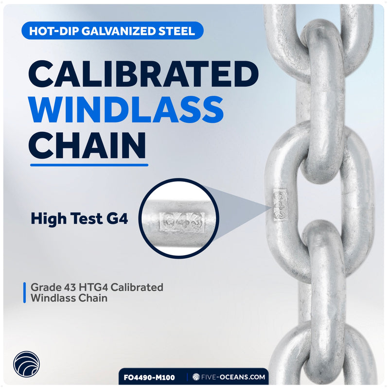 Windlass Anchor Chain 5/16" x 100' HT G4 - Galvanized Steel - FO4490-M100 - Five Oceans