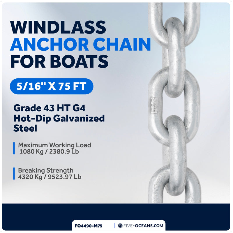 Windlass Anchor Chain 5/16" x 75' HT G4 - Galvanized Steel - FO4490-M75 - Five Oceans