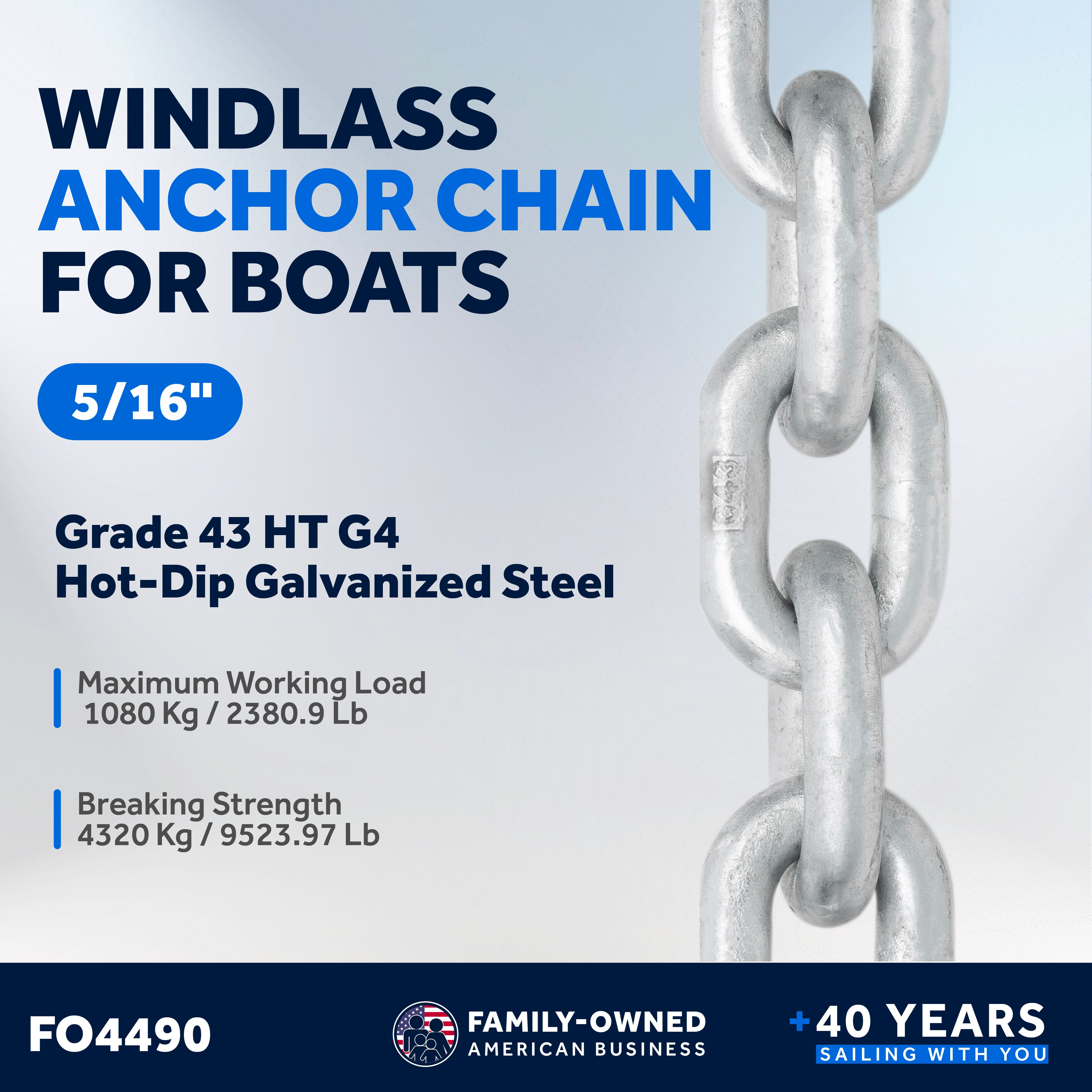 5/16" Boat Windlass Anchor Chain HT G4 Galvanized Steel - FO4490