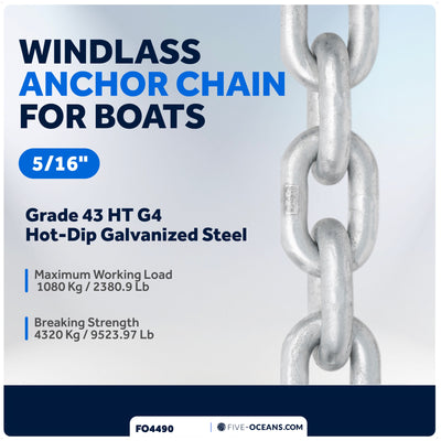 Windlass Anchor Chain 5/16" HT G4 - Galvanized Steel - (Per Foot) - FO4490 - Five Oceans