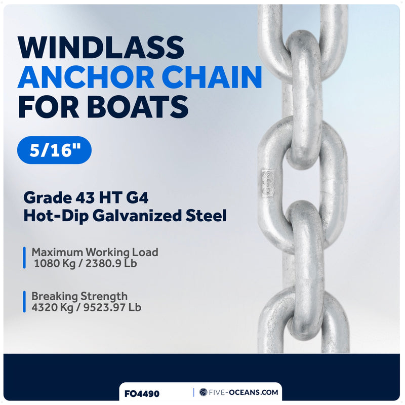 Windlass Anchor Chain 5/16" HT G4 - Galvanized Steel - (Per Foot) - FO4490 - Five Oceans