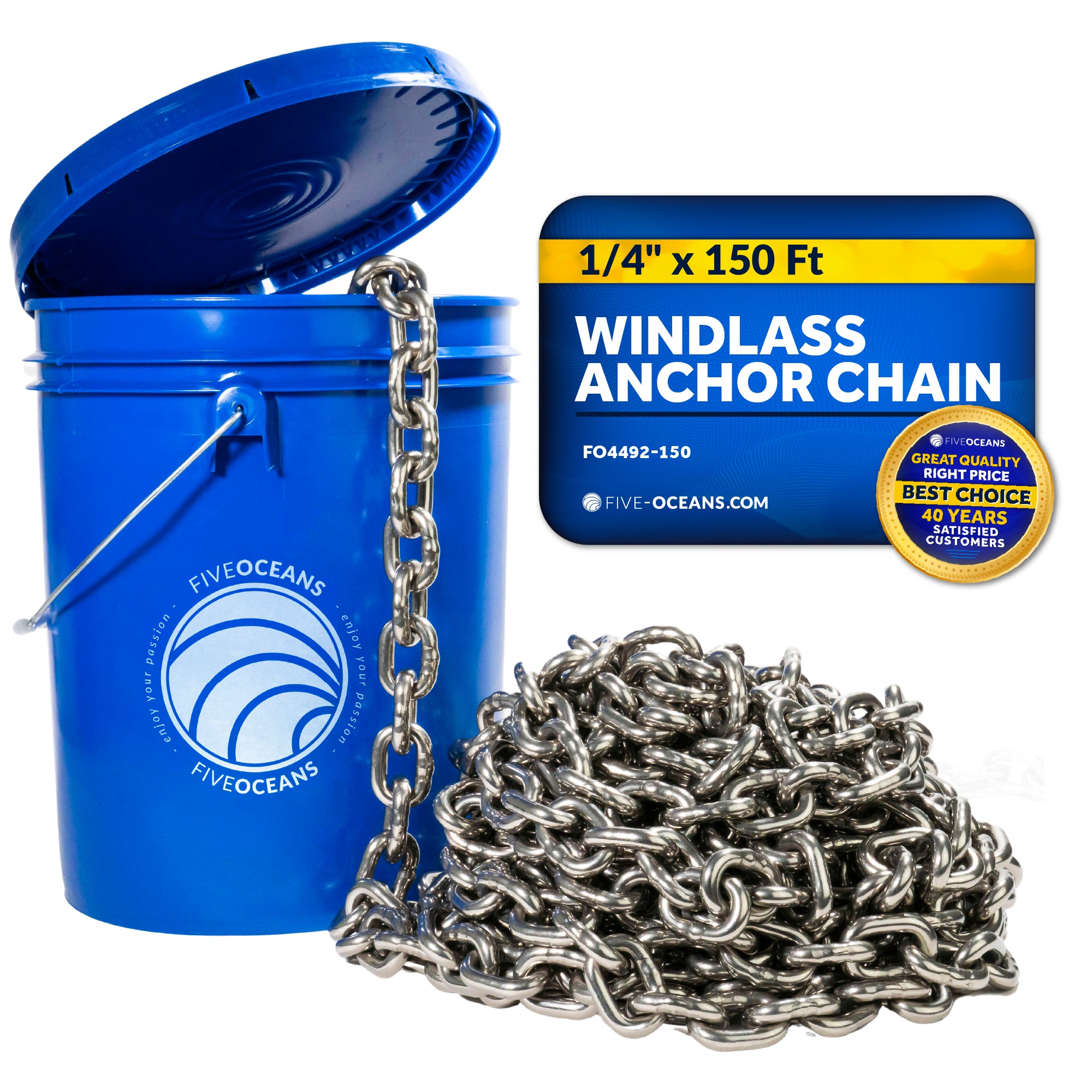 1/4" x 150' Windlass Boat Anchor Chain HT G4 Stainless Steel - FO4492-M150 - Five Oceans