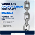 Windlass Anchor Chain 1/4" x 75' HT G4 - Stainless Steel - FO4492-M75 - Five Oceans