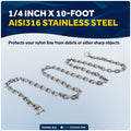 Anchor Chain 1/4" x 10' with 2 Shackles, HT G4 Stainless Steel - FO4492-S10 - Five Oceans