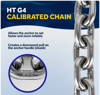 3/8" Anchor Chain with 2 Shackles, Marine-Grade HTG4 Stainless Steel - Five Oceans