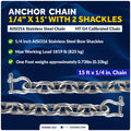 Anchor Chain 1/4" x 15' with 2 Shackles, HT G4 Stainless Steel - FO4492-S15 - Five Oceans