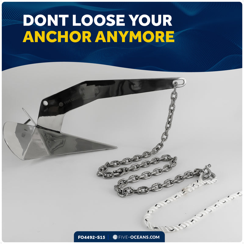 Anchor Chain 1/4" x 15' with 2 Shackles, HT G4 Stainless Steel - FO4492-S15 - Five Oceans