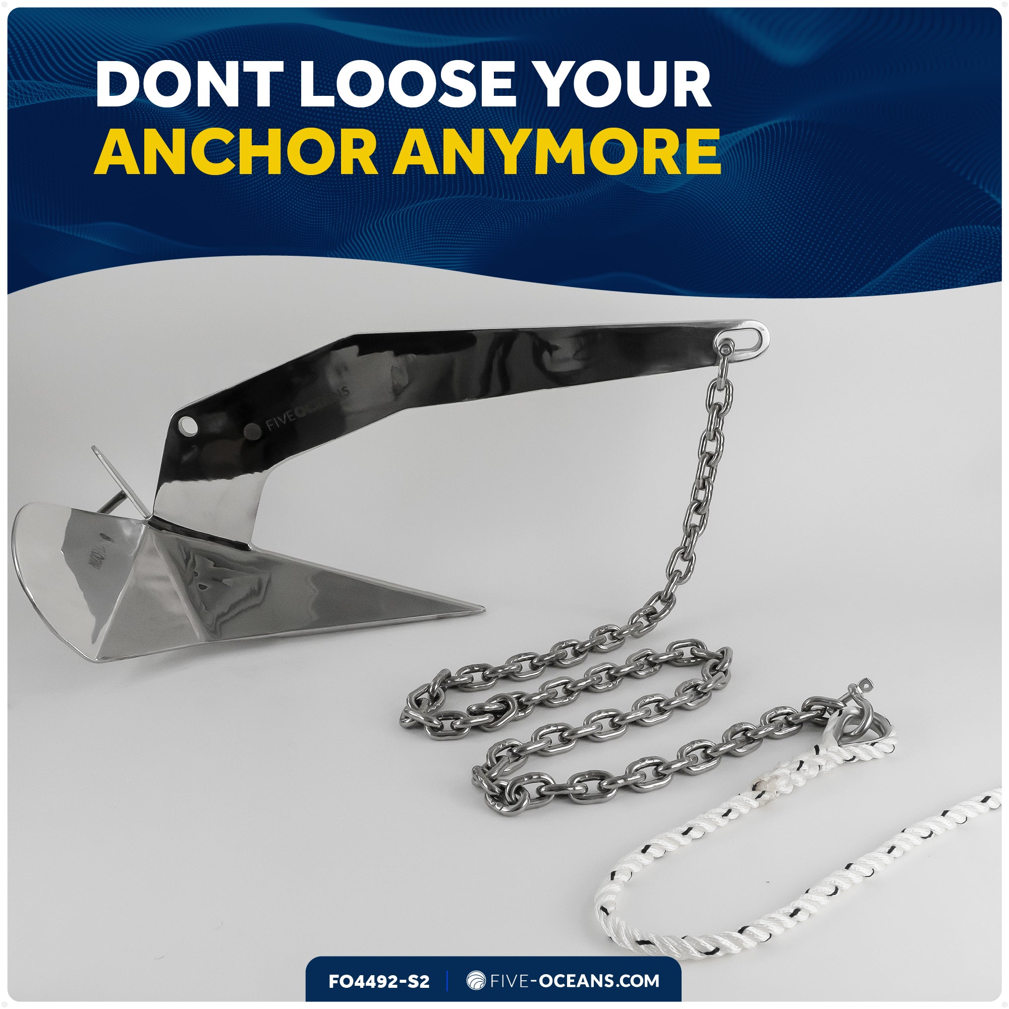 Anchor Chain 1/4" x 2' with 2 Shackles, HT G4 Stainless Steel - FO4492-S2