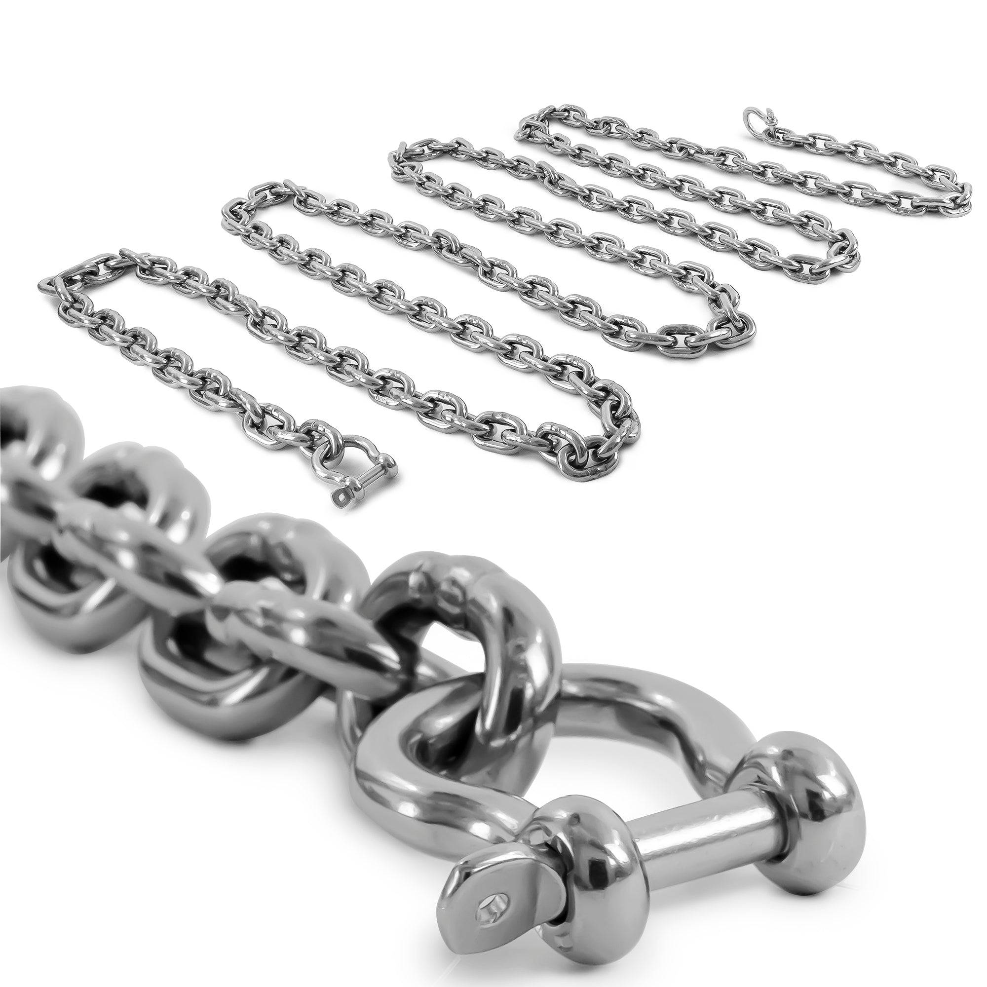 5/16" x 15' Boat Anchor Chain with 2 Stainless Steel Shackles, G4 High Test Stainless Steel Chain - FO4493-S15
