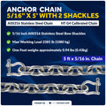 Anchor Chain 5/16" x 5' with 2 Shackles, HT G4 Stainless Steel - FO4493-S5 - Five Oceans