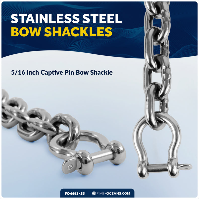 Anchor Chain 5/16" x 5' with 2 Shackles, HT G4 Stainless Steel - FO4493-S5 - Five Oceans