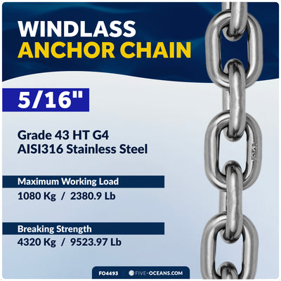 Windlass Anchor Chain 5/16" HT G4 - AISI316 Stainless Steel - (Per Foot)