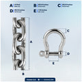 Anchor Chain 3/8" x 10' with 2 Shackles, HT G4 Stainless Steel - FO4494-S10 - Five Oceans