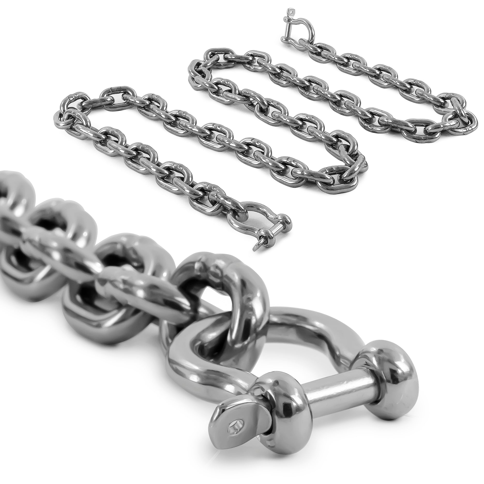 3/8" x 6' Boat Anchor Chain with 2 Stainless Steel Shackles, G4 High Test Stainless Steel Chain - FO4494-S6