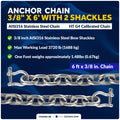 Anchor Chain 3/8" x 6' with 2 Shackles, HT G4 Stainless Steel - FO4494-S6 - Five Oceans
