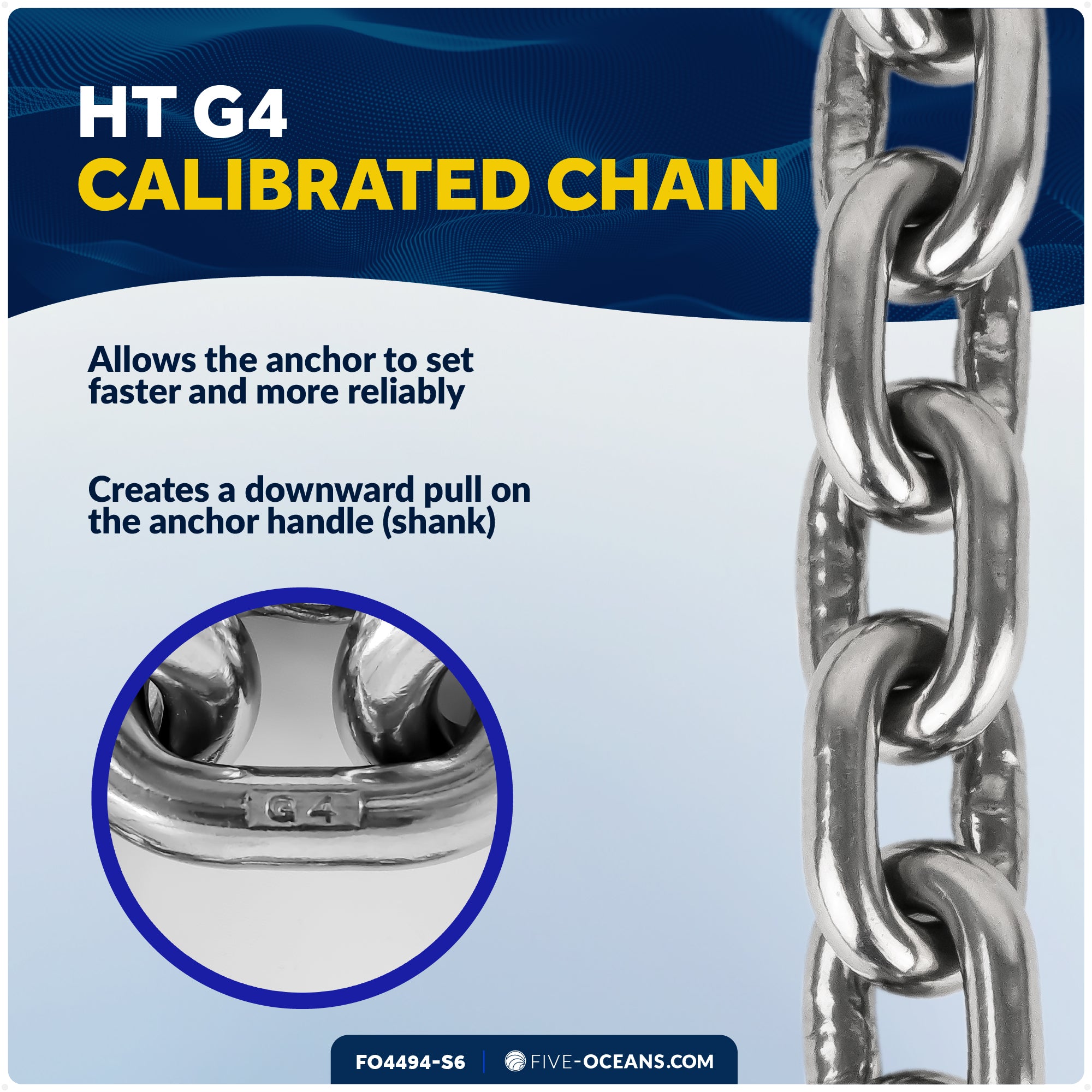 Anchor Chain 3/8" x 6' with 2 Shackles, HT G4 Stainless Steel - FO4494-S6