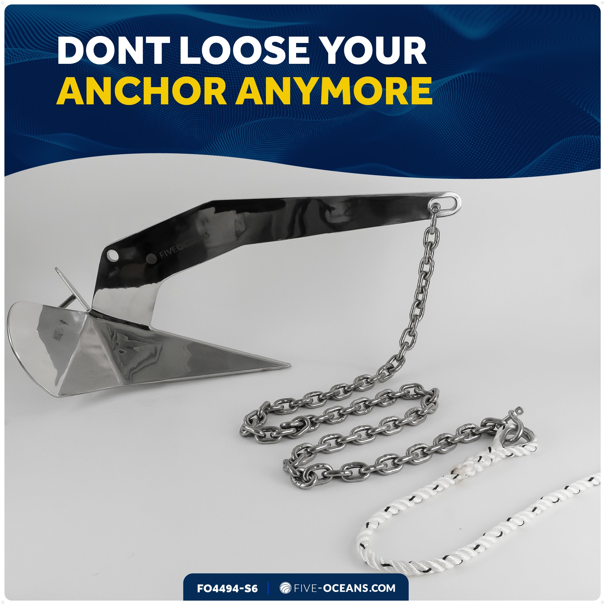 Anchor Chain 3/8" x 6' with 2 Shackles, HT G4 Stainless Steel - FO4494-S6