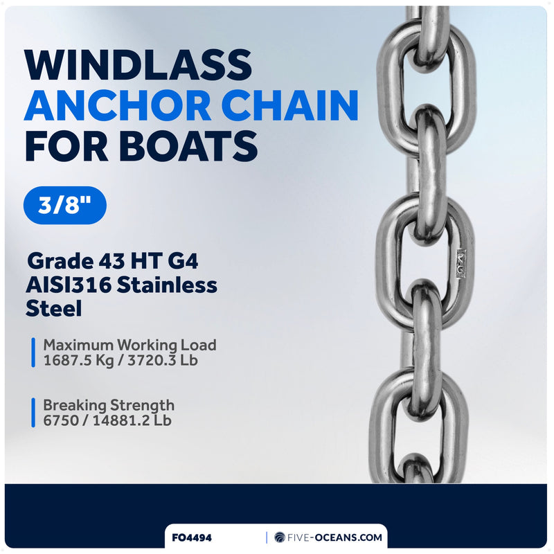 Windlass Anchor Chain 3/8" HT G4 - Stainless Steel - (Per Foot) - FO4494 - Five Oceans