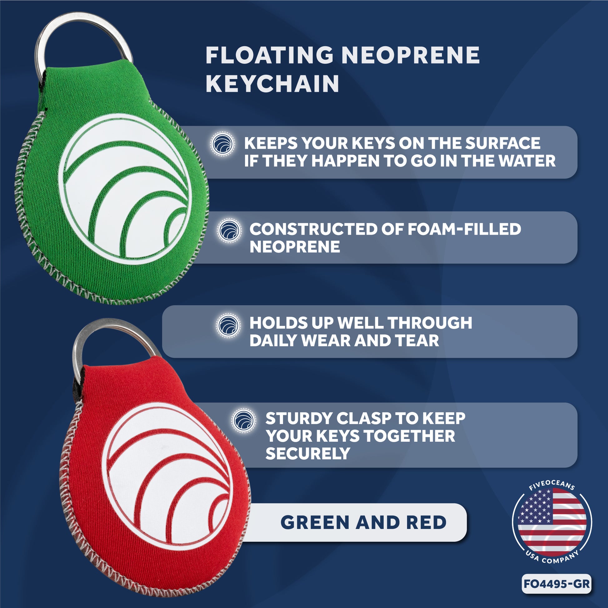 Floating Neoprene Keychain Set - 4495-GR - Five Oceans