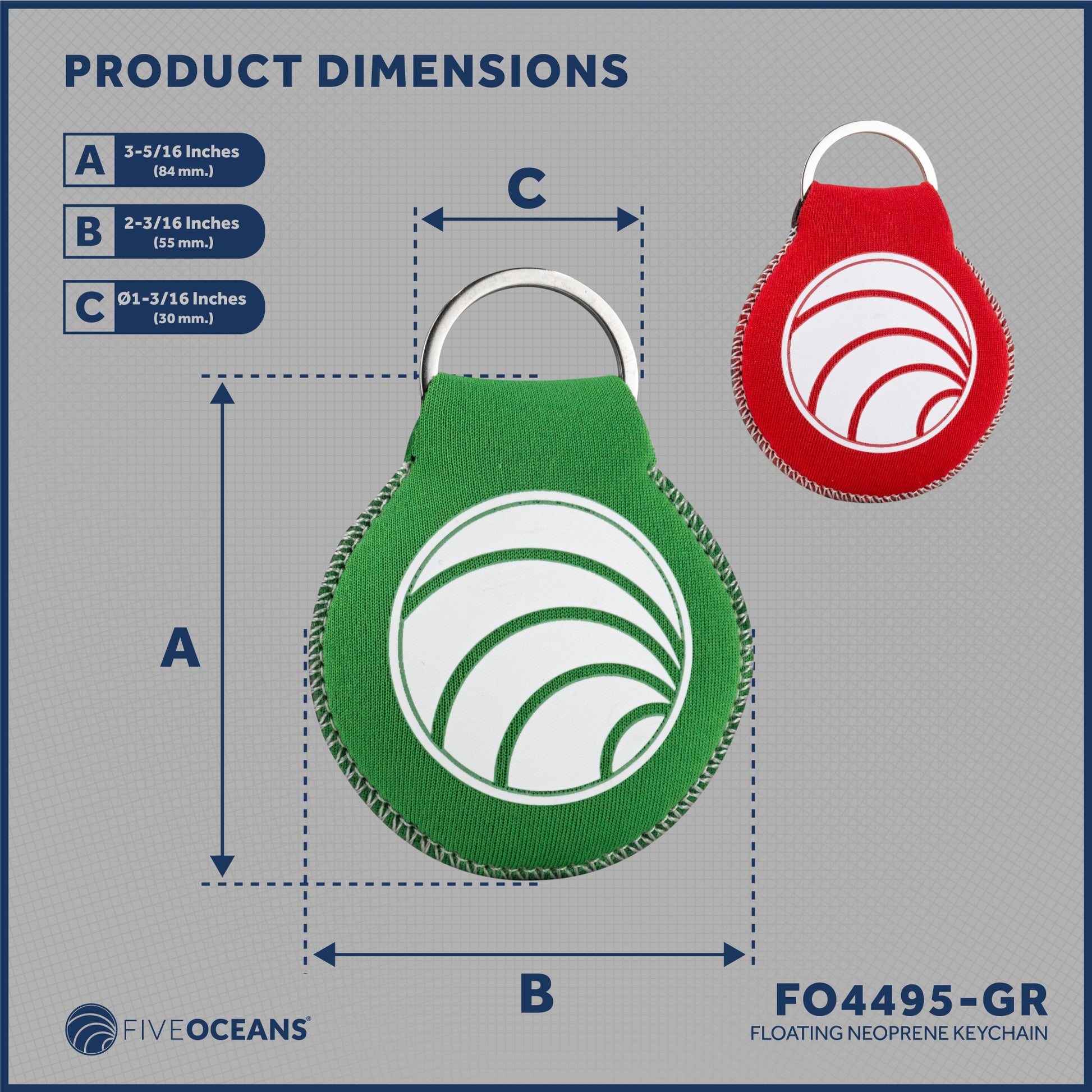 Floating Neoprene Keychain Set - 4495-GR - Five Oceans