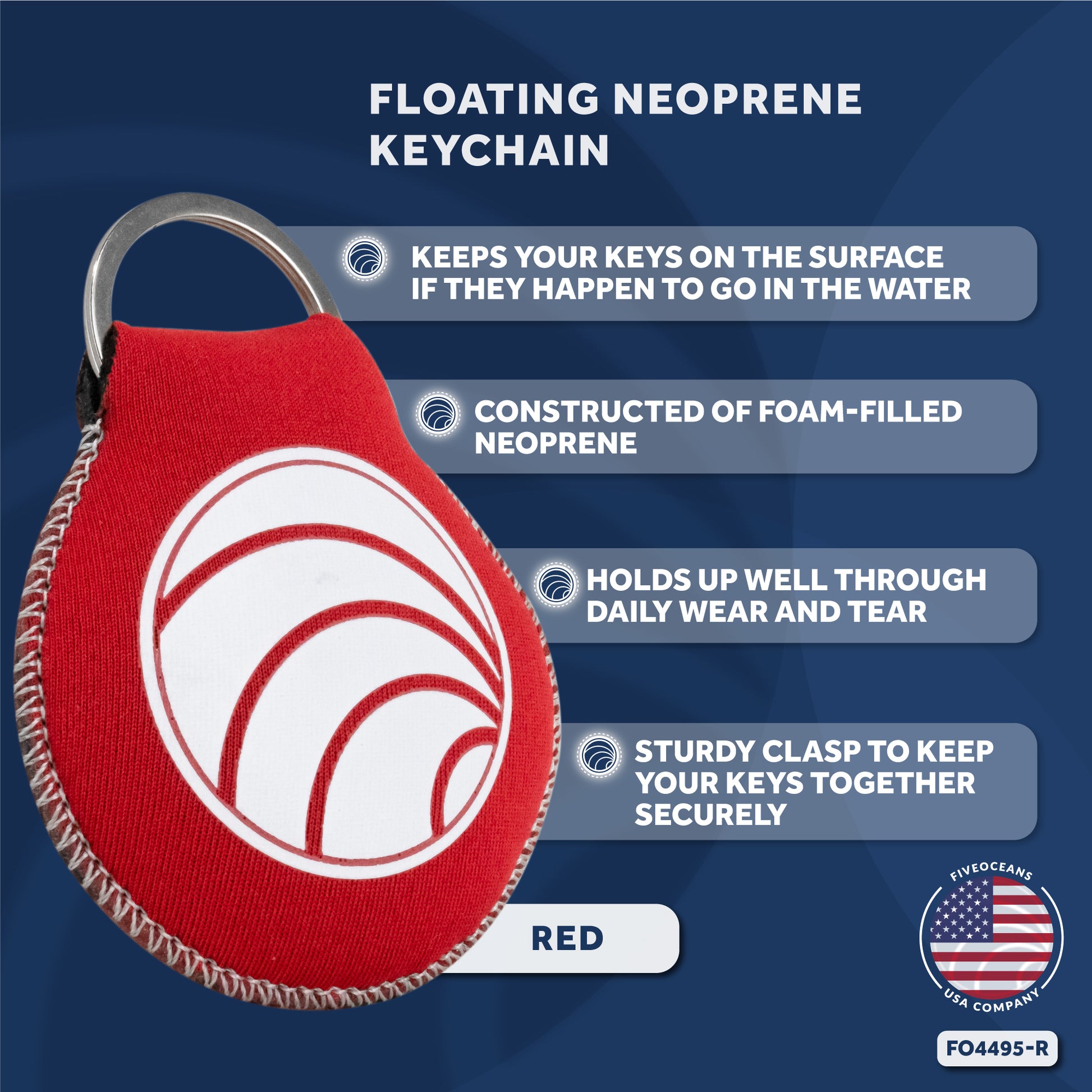 Floating Neoprene Keychain, Red - FO4495-R - Five Oceans