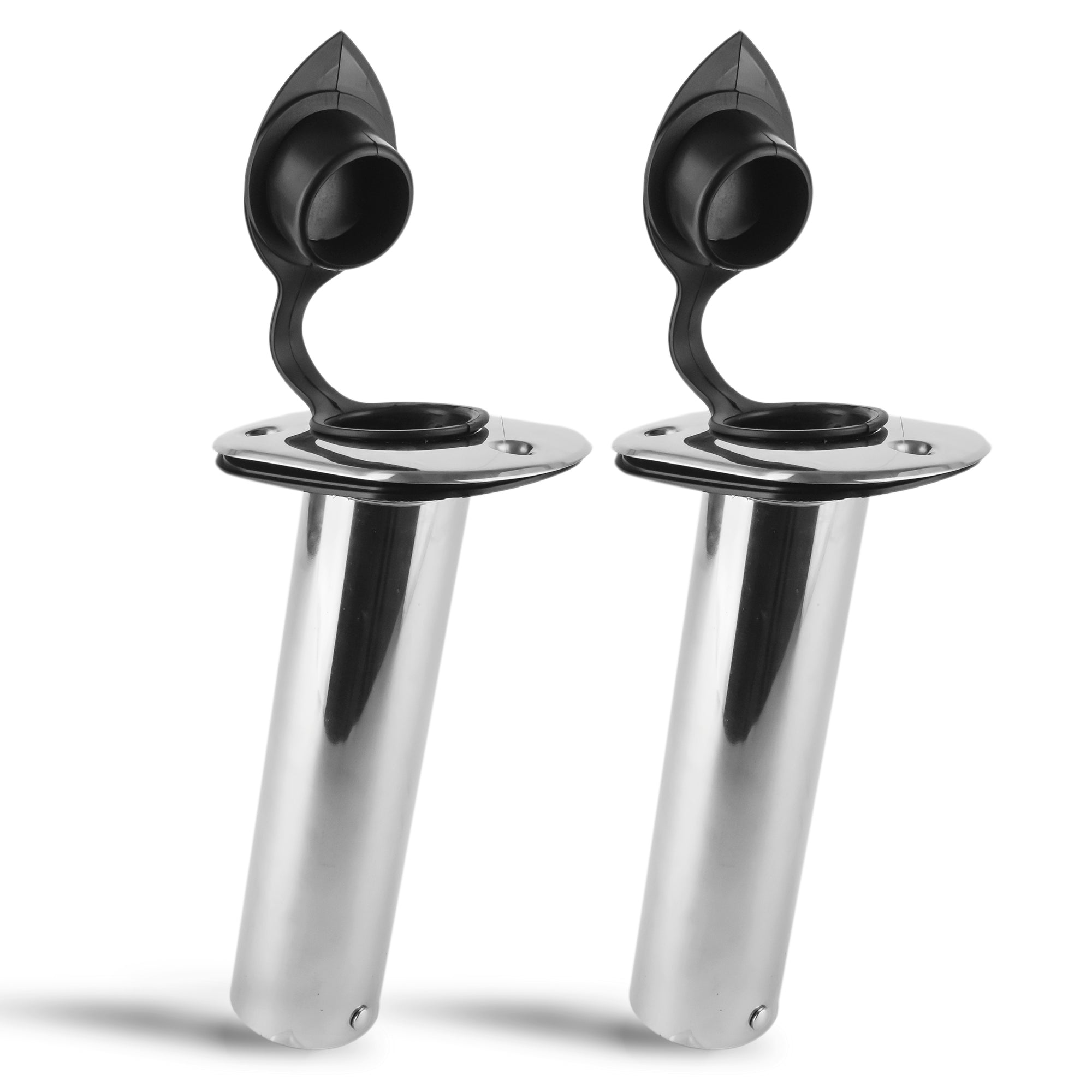 Stainless Steel Flush-Mount Fishing Rod Holder, 15-Degree Top Flange, PVC Tube Inside with Flip-up Cap, PVC Gasket, Open Base, 2-Pack, FO-4496-M2 - Five Oceans