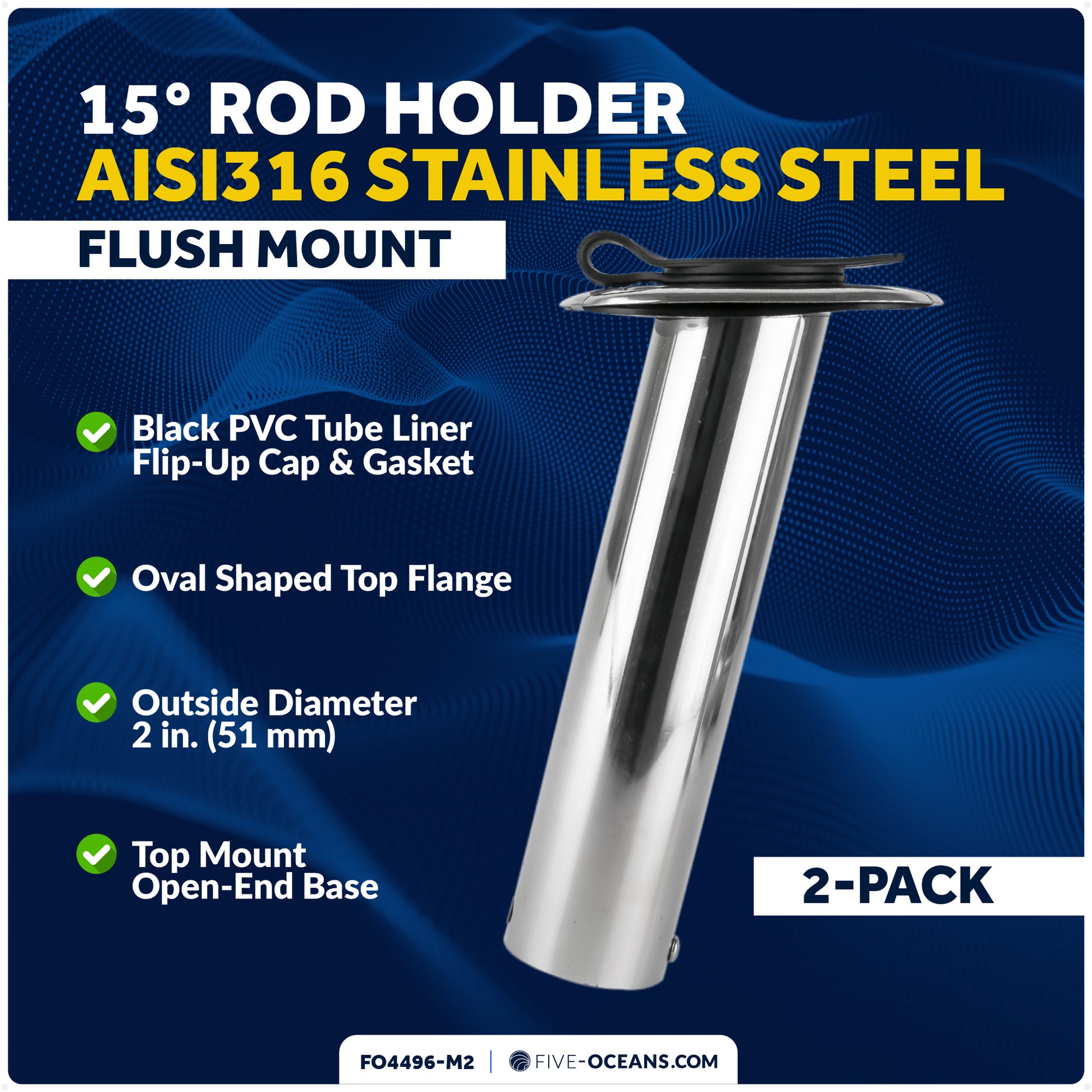15-Degree Rod Holder, Flush Mount, Stainless Steel, 2-Pack – FO4496-M2 - Five Oceans