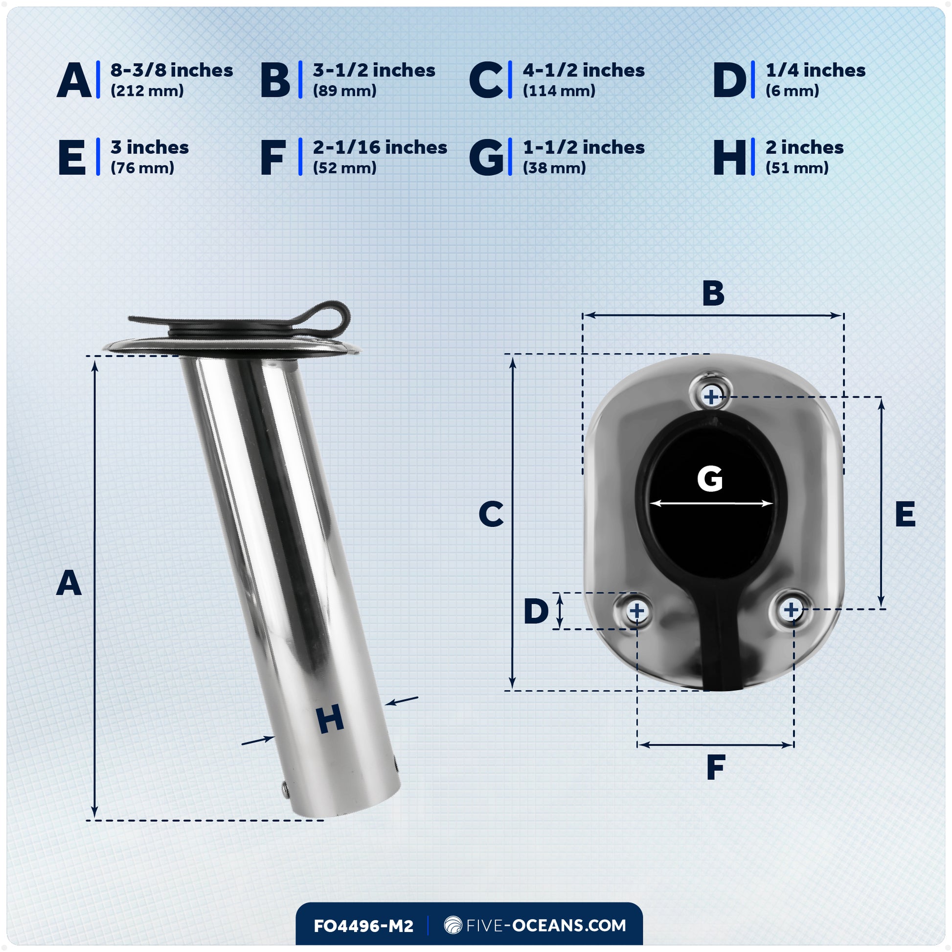 15-Degree Rod Holder, Flush Mount, Stainless Steel, 2-Pack – FO4496-M2 - Five Oceans